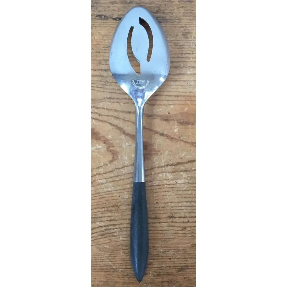 Vtg Mid Century Ecko Eterna Epic Canoe Muffin Black Flatware Serving Spoon 8.25